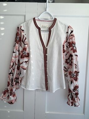 Anthropologie Floral Blouse Embroidered  Women's Size XS